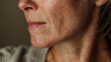 Obraz premium Close-up image of a woman inflamed skin with texture details showing irritation and sensitivity