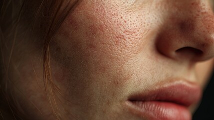 Obraz premium Close-up image of a woman inflamed skin with texture details showing irritation and sensitivity