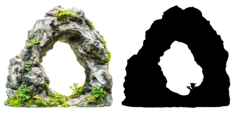PNG a rock covered in moss in the shape of the letter a with a transparent background