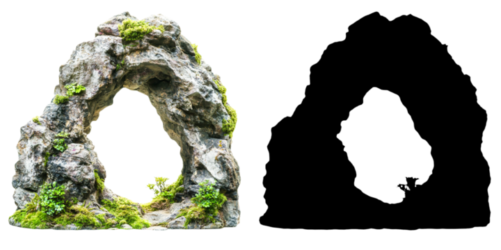 PNG a rock covered in moss in the shape of the letter a with a transparent background - Powered by Adobe