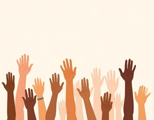 Diverse hands raised in a group