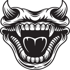 Unleash the beast with this ferocious demon face featuring sharp teeth and menacing horns