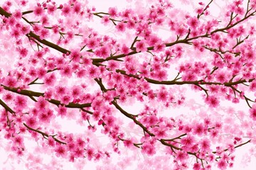 Obraz premium Pink cherry blossoms on branches against a light background