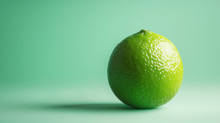 A single lime fruit against a plain green background.