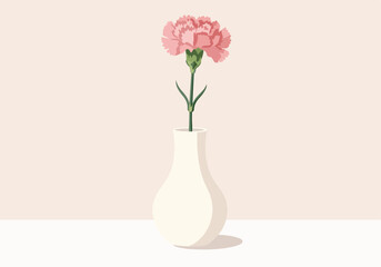 Fototapeta premium Pink carnation in vase on a white surface against pink background for card design