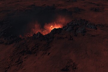 Lava pit erupting on a desolate planet