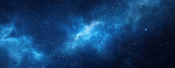 Obraz premium Abstract blue space background with stars and nebula, showcasing a cosmic scene in the universe with a dreamy, dark atmosphere