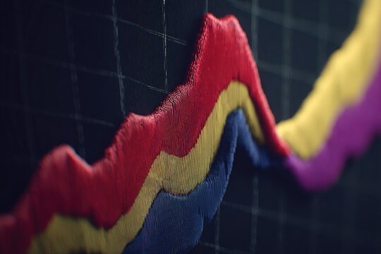 Close-up of colorful, textured lines on a grid