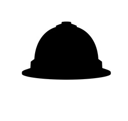Fototapeta premium Helmet icon showing a matte black hard hat silhouette, simple safety symbol, isolated on white background for construction and workplace protection