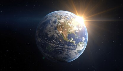 Obraz premium Earth bathed in golden sunrise from space