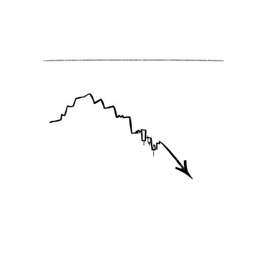 Hand-drawn graph illustrating a downward trend with an arrow indicating direction on a white background