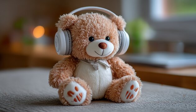 Teddy bear with headphones - Powered by Adobe