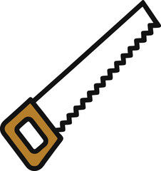 Outline icon of a hand saw icon on a transparent background