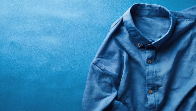 Folded blue shirt on vibrant blue background - Powered by Adobe
