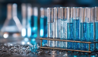 Laboratory test tubes with blue liquids