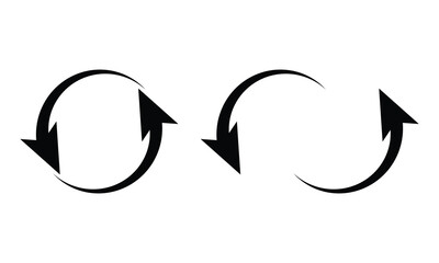 Black circular arrow icons in a minimal vector style, representing rotation, refresh, synchronization, and cycle concepts. Perfect for UI/UX design, web applications and business presentations.