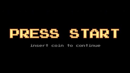 PRESS START INSERT A COIN TO CONTINUE. pixel art. 8 bit game. zoom animation. retro game. for game assets in vector illustrations. pixel art 8 bit game from vintage arcade computer. dark background - Powered by Adobe