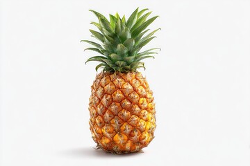 Fresh pineapple, bright yellow-gold rind, vibrant green leaves