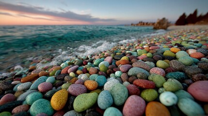 Colorful pebbles on a beach at sunset (1)
