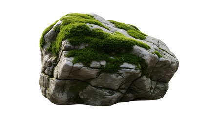 Isolated mossy rock stone boulder nature element for garden design and landscaping projects stock photo on transparent background