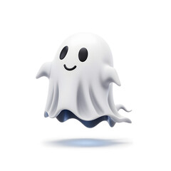 Cute Cartoon Ghost Character with Smiling Face and Friendly Expression in White Color on Transparent Background