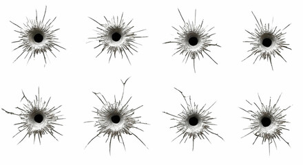 set of bullet holes, cutout