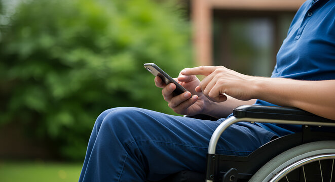 Person in Wheelchair Using Smartphone Connecting and Staying in Touch