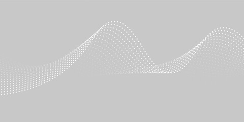 Flowing dots particles wave pattern halftone gradient curve shape isolated on white background. Vector in concept of technology, science, music