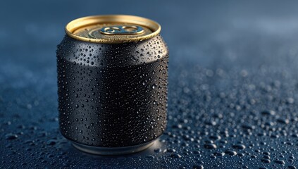 Close-up of a dark, wet metal can
