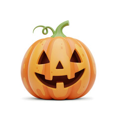 Bright Orange Halloween Pumpkin with Carved Face and Green Stem Suitable for Fall and Holiday Decorations