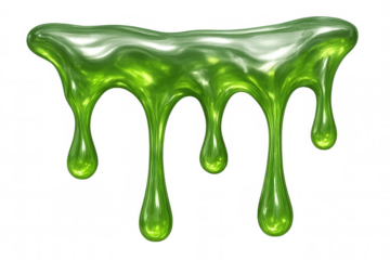Viscous bright green slime dripping, forming gooey sticky texture against transparent background