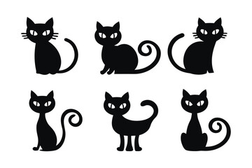 set of black cat icon silhouette vector illustration