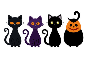 set of black cat silhouette vector illustration