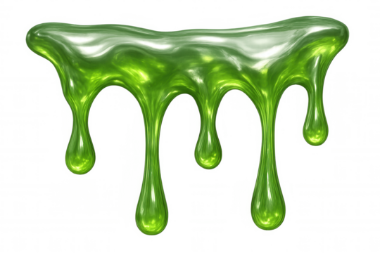 Viscous bright green slime dripping, forming gooey sticky texture against transparent background