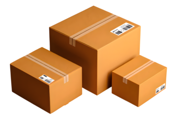 carton box parcels in white transparent png background cutout