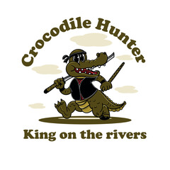 Mighty alligator samurai mascot in a retro cartoon style, a reptilian warrior known as the king of the rivers.