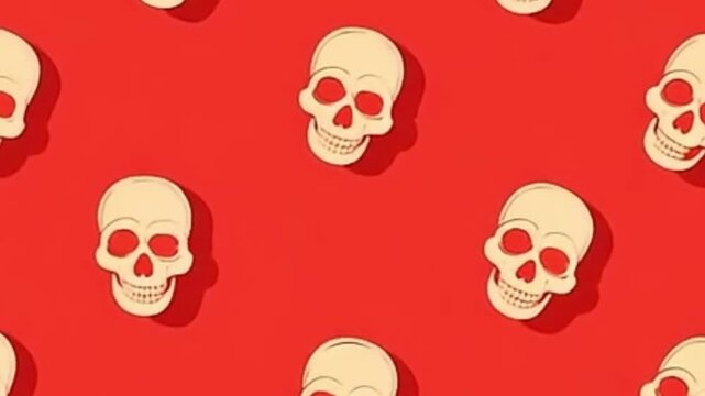 minimal skull background, skull seamless loop, cream skull pattern, faded red background vector, skull flat design, vector skull animation, halloween skull background, skull loop video, minimal gothic