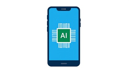 Smartphone displaying a stylized AI microchip icon on its screen
