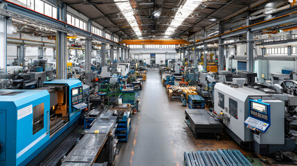 Interior of a modern metalworking shop with industrial machinery and equipment, metalworking, shop, factory