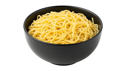 Delicious spaghetti noodles in black bowl isolated on white background for italian food recipes on transparent background