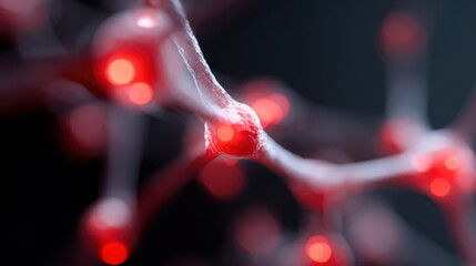 Abstract background of blurred neural network nodes with some connections highlighted in red, indicating bias in AI. Flaw, imperfection. Diagnostic.