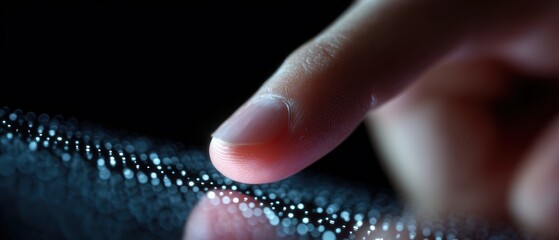 Conceptual image of a hand shaping glowing pixels into a perfect UI element, precise design. Craftsmanship, digital art.
