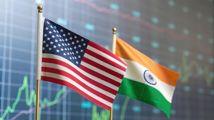 Financial chart overlay on US and India flags — depicting growing economic collaboration
