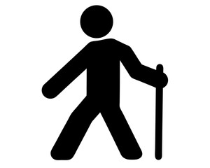 Icon of a person hiking with a stick, simple and minimalist style