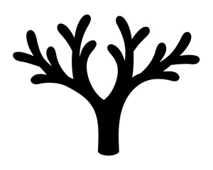 Stylized black tree silhouette on white background, minimalist and graphic design