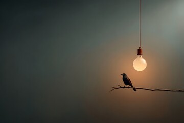Solitary Bird and Glowing Light Bulb: A Minimalist Nature Photography