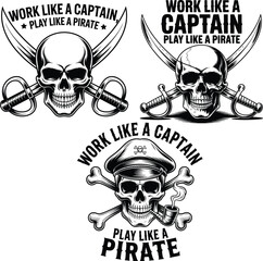 Skull with swords and pirate imagery captain bones