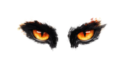 Lion eyes seeing with fierce and intense wild gaze isolated on white background
