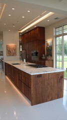 Modern kitchen with wood cabinets and a large island
