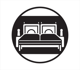 Double Bed Room Icon Symbol Representing Shared Accommodation And Comfort Ideal for Travel Services and Hospitality Marketing